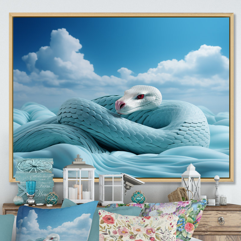 «Cyan Snake Serpentine Sky» sur toile, H 16 po x l 32 po x P 1 po, Cadre naturel flottant