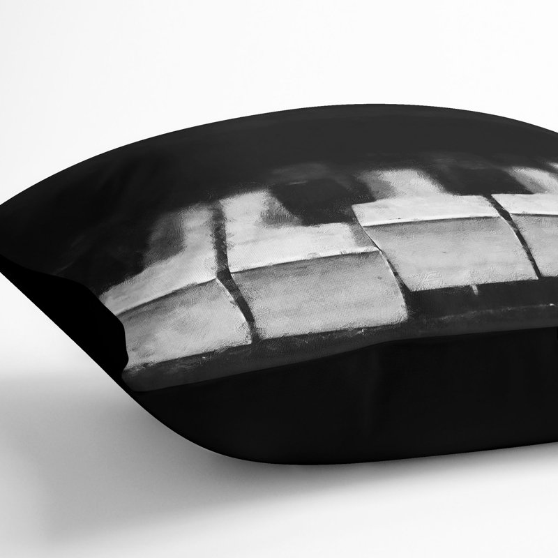 Broken Piano Keys Abstract Cushion with Filling, 40cm H x 40cm W x 15cm D, Black
