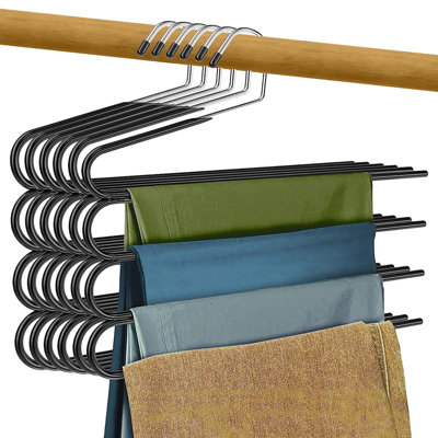 Multi Pants Hangers Space Saving, 4 Tier Space Saving Hangers- Metal Hangers For Pants And Skirt Hangers- Non Slip Hangers For Pants Organizer, Jean H