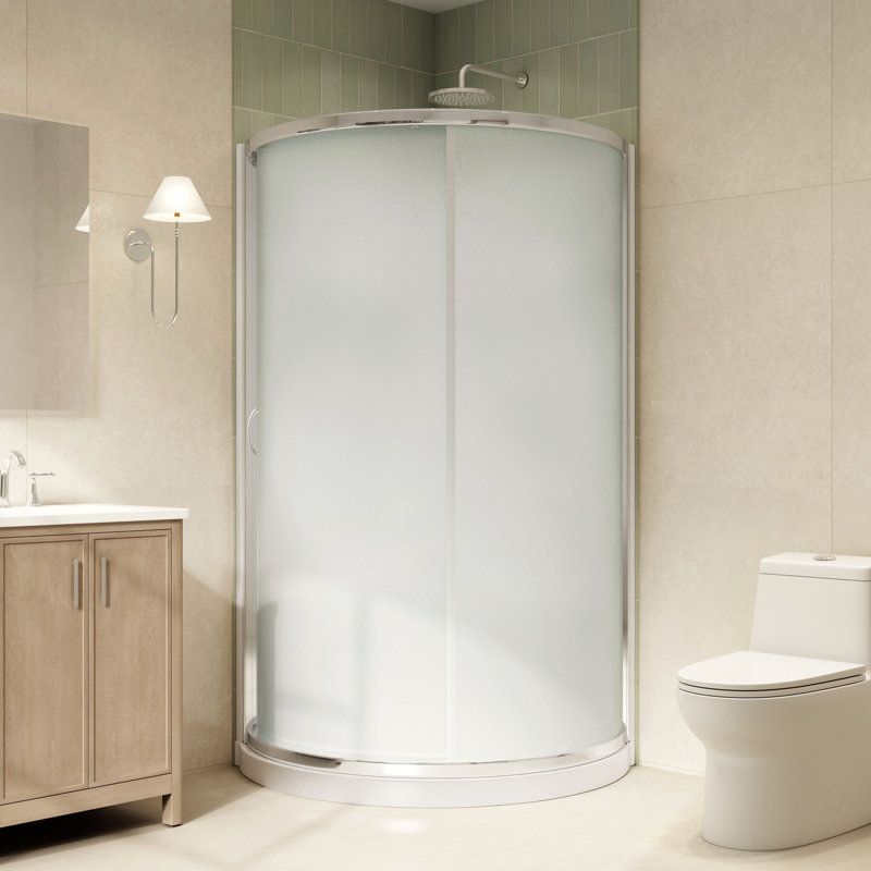 Ensemble de douche d'angle arrondi Breeze 40 po L x 40 po l x 77 po H, noir mat, porte coulissante, parois et receveur dépolis