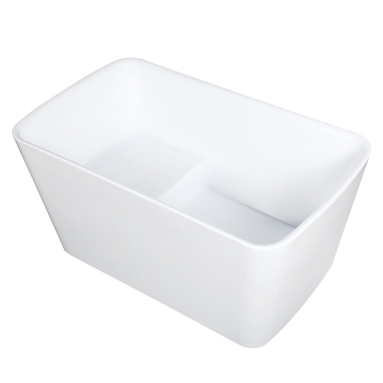 Kingston Brass Aqua Eden 55-Inch Acrylic Rectangular Double Ended Freestanding Tub with Drain and Integrated Seat