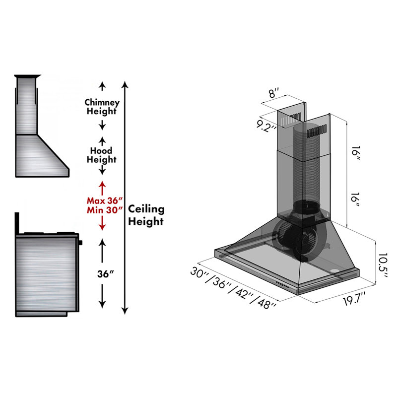48" Stainless Steel Convertible Wall Mount Range Hood with Charcoal Filter
