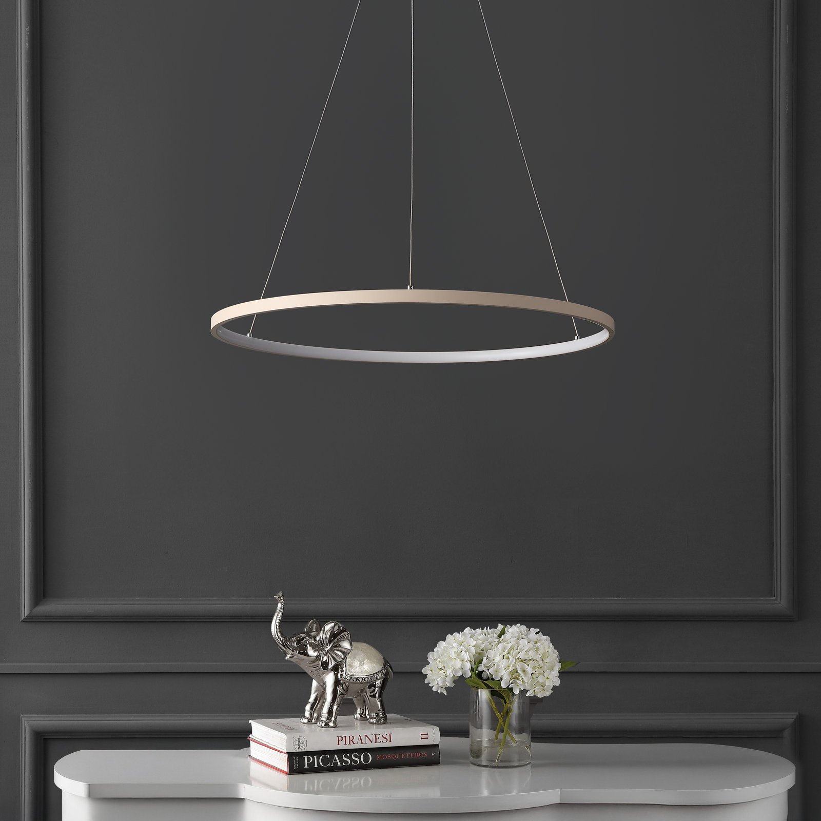 Odin Single Light Dimmable LED Pendant, 0.75" H x 23.75" W x 23.75" D, Beige
