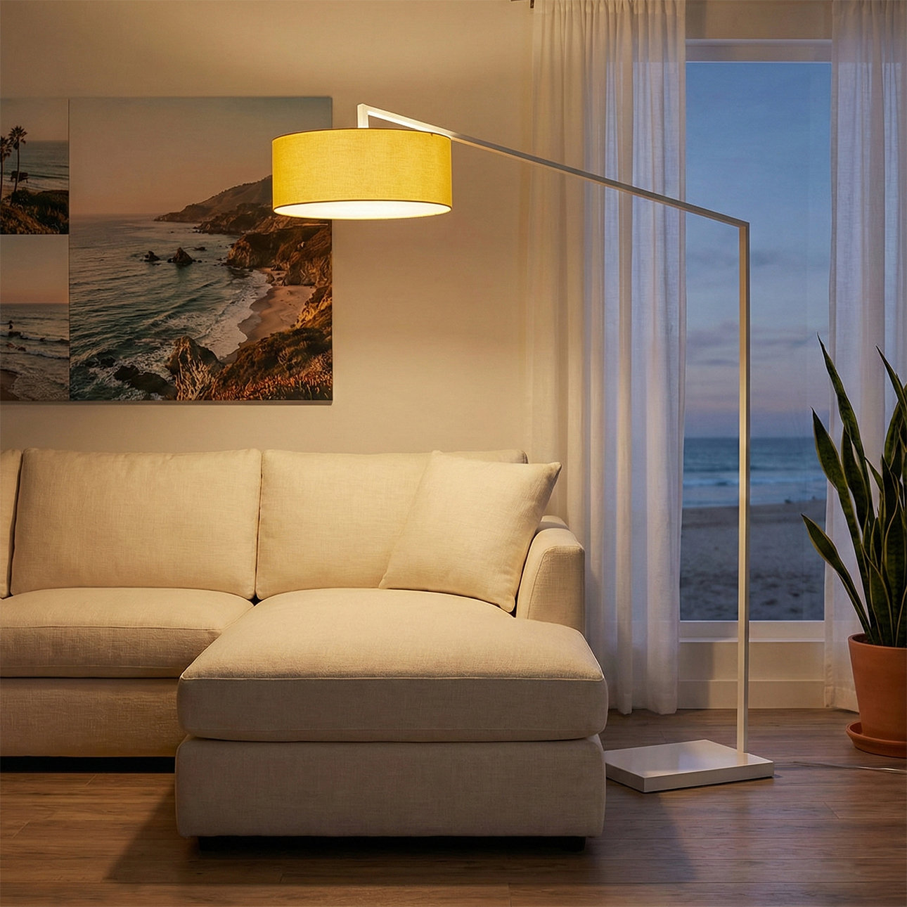 Stretch 87" Dimmable Floor Lamp, Mustard