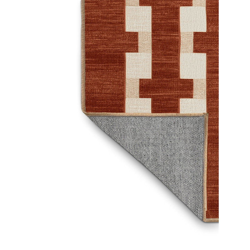 Tapis brun à carreaux lavable à la machine, Rond 3 pi