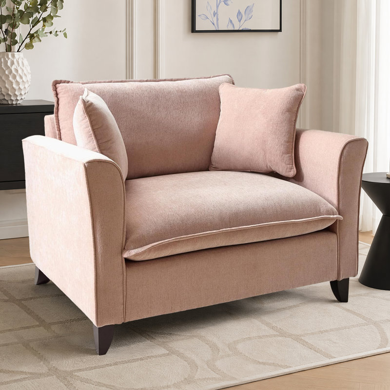 Fauteuil d'appoint simple avec accoudoirs profonds Aldora, Chenille rose