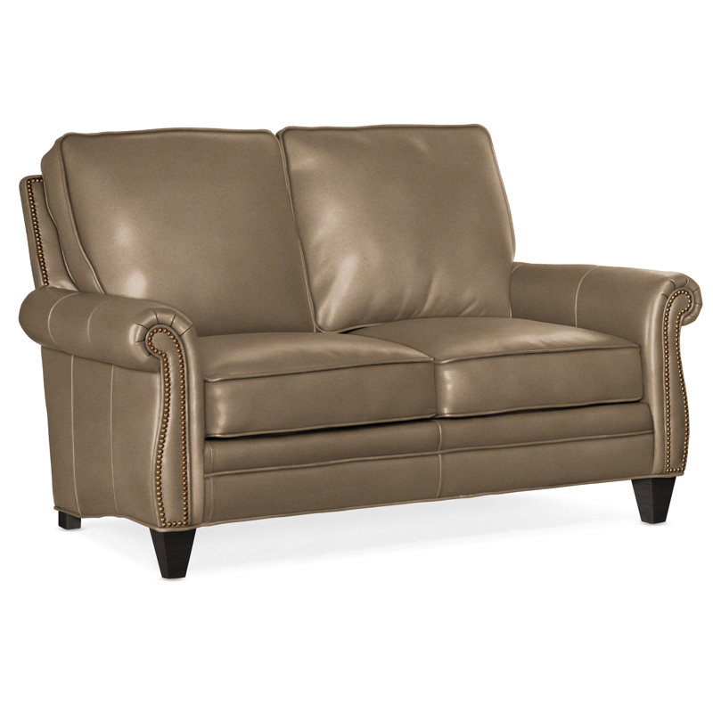 Reddish Leather Loveseat, Plantation, Anilina Hunter Genuine Leather, #9 French Natural