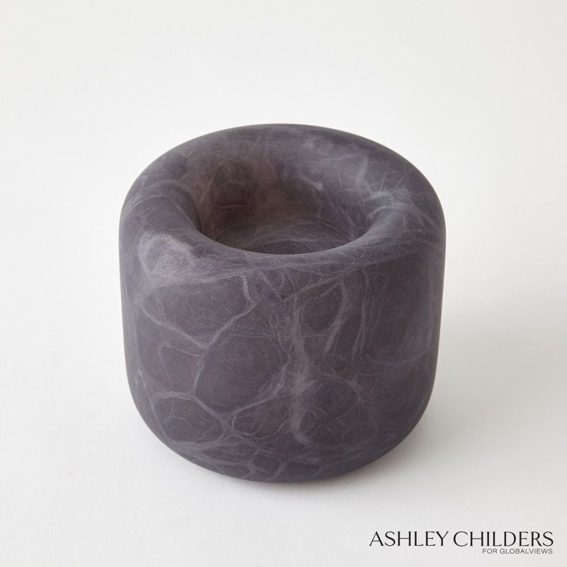 Alabaster Ring Bowl-Grey-Tall, Grey