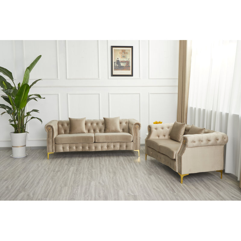 Ensemble de salon en velours 2 pièces Frotten, Velours beige