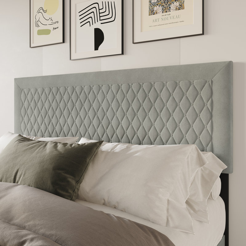 Tête de lit tapissier en velours, Gris, Très grand