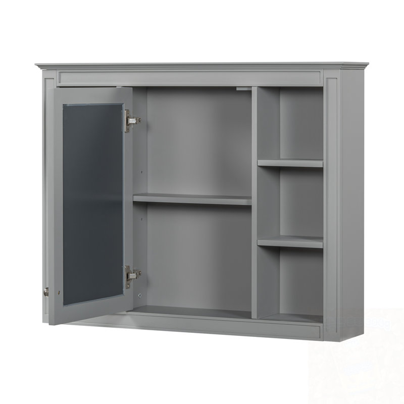 Armoire de rangement murale avec porte miroir, Gris