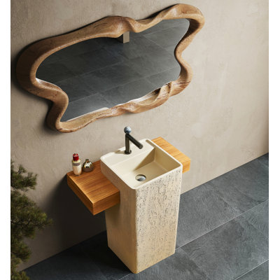 Mid-Century Travertine Stainless Steel Freestanding Bathroom Vanity