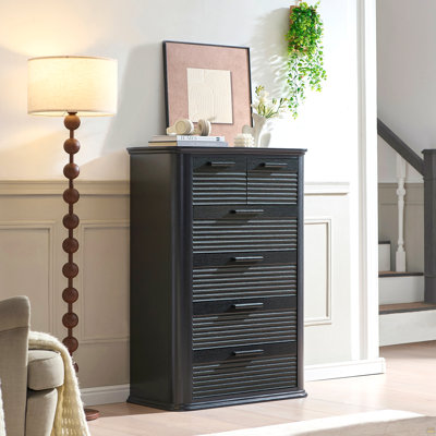 Commode 6 tiroirs, commode haute 45 po à profil courbé, commode cannelée en bois