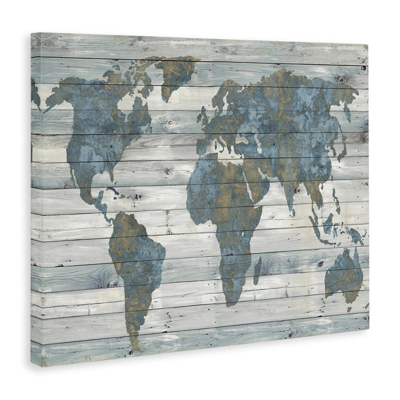 «Slate Planked Look Weathered World Map - Floater Frame», impression, H 16 po x l 20 po