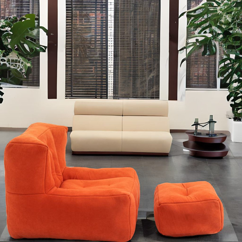 Canapé paresseux orange avec repose-pieds, Microfibre / microsuède orange