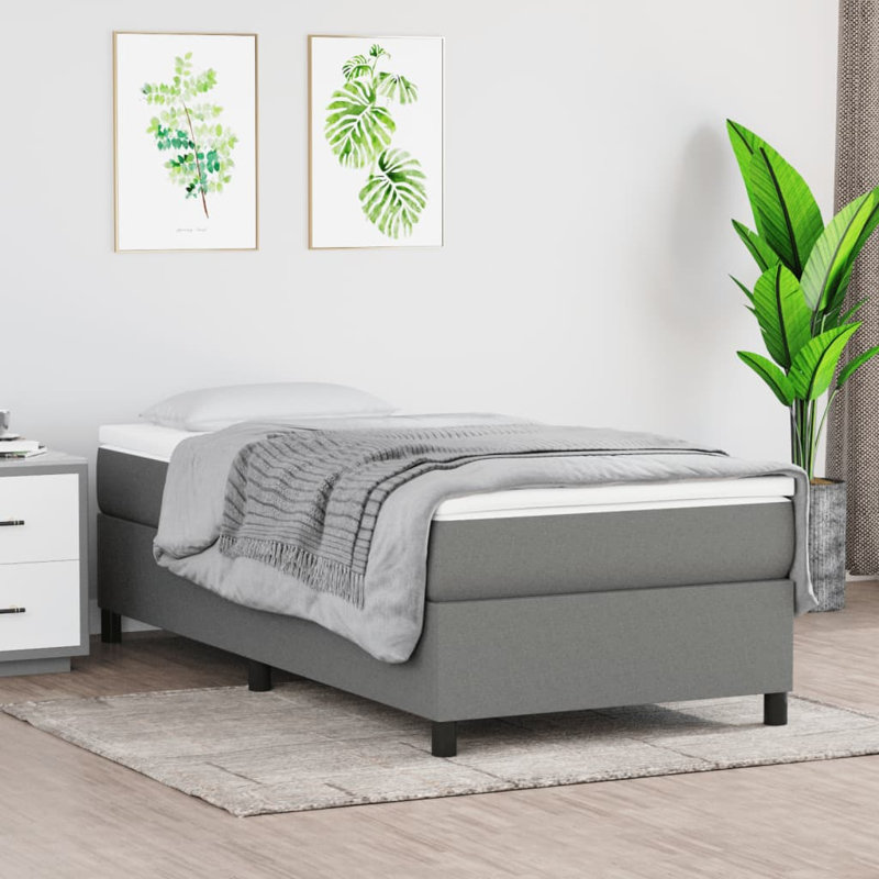 Box Spring Bed Frame Dark Grey Twin Fabric , Dark Gray, Twin, 13.8"