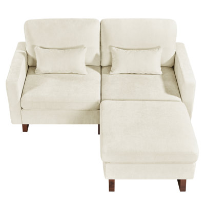 3 - Piece Upholstered Beige Chenille Modular Sectional Sofa with Pillow Back and Removable Ottoman