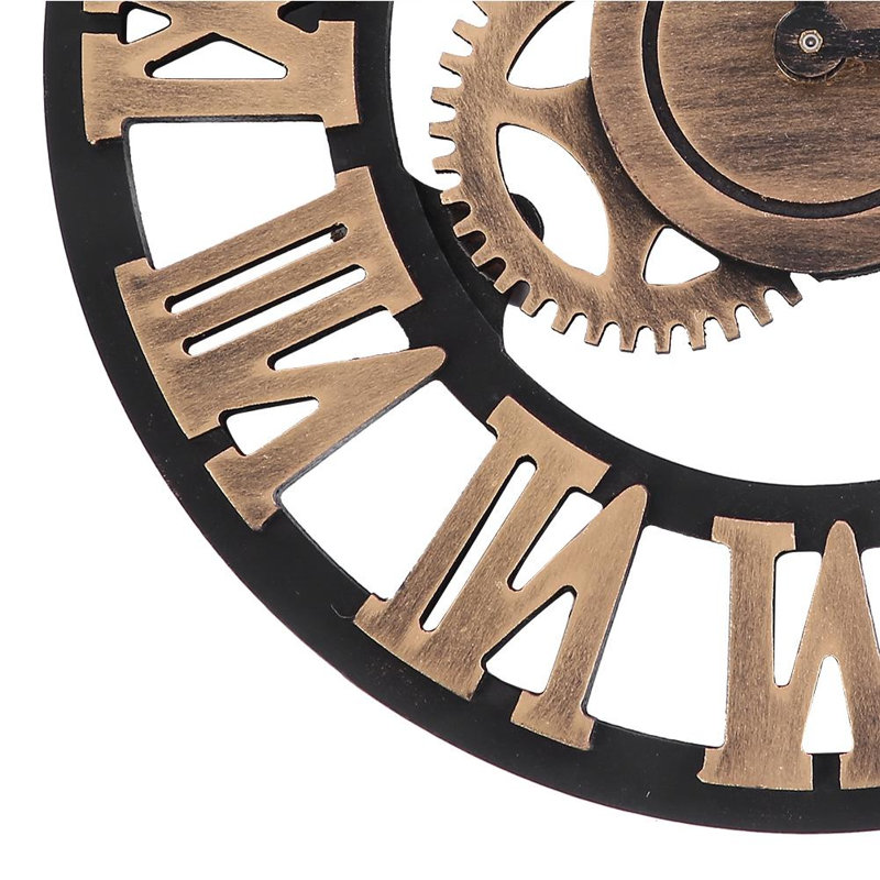 Horloge murale rustique 3D artisanale en bois, engrenage, style vintage, 58 cm, couleur or, idéale pour salon, bureau ou bar.