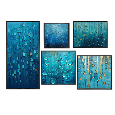 «Abstract Rainy Blue Collage», ensemble de 5 reproductions d'art sur toile