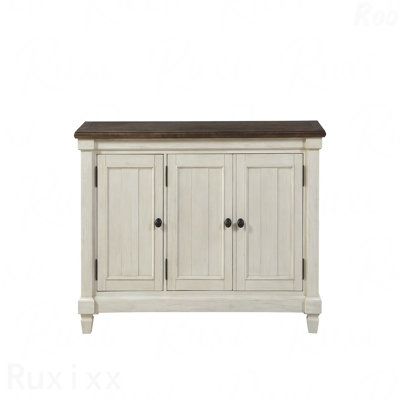 Antique White Finish 1pc Server with Rosy Brown Top - 2 Storage Cabinets, Adjustable Shelves, Wooden Dining & Kitchen Furniture