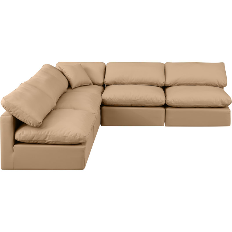 Canapé modulaire en cuir 5 pièces Hinami, Simili cuir brun clair
