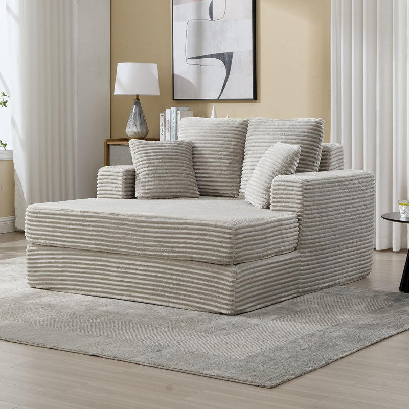 Méridienne 59 po x 53 po d'intérieur - Très grand canapé-lit rembourré en velours côtelé confortable avec 4 coussins et accoudoirs, canapé de lecture à assise profonde, aucun assemblage requis