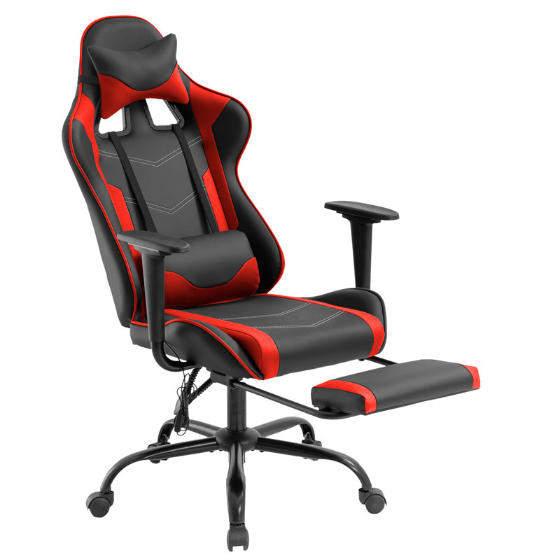 Latitude Run® Alanas Adjustable Reclining Ergonomic Faux Leather Swiveling PC & Racing Game Chair with Footrest, Red/Black