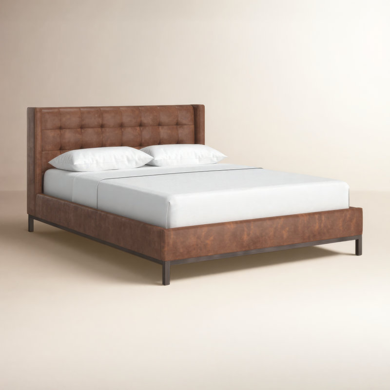 Upholstered Wingback Bed, Tobacco, Queen
