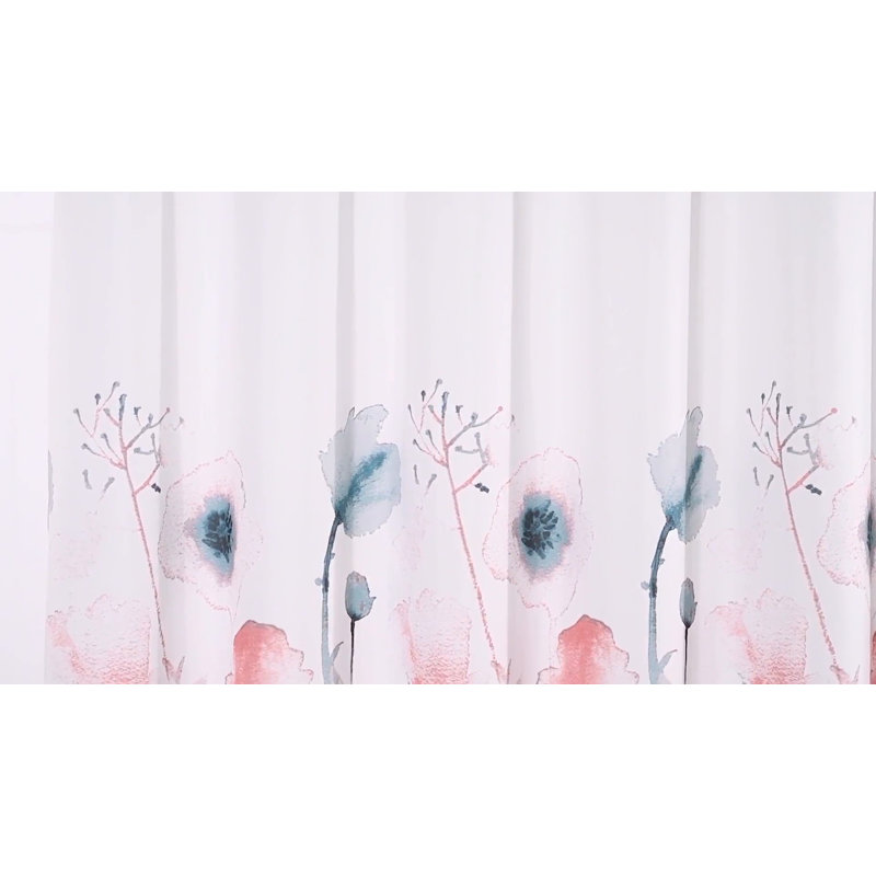 Boho-Chic Blue and Coral Floral Fabric Shower Curtain, 72x72