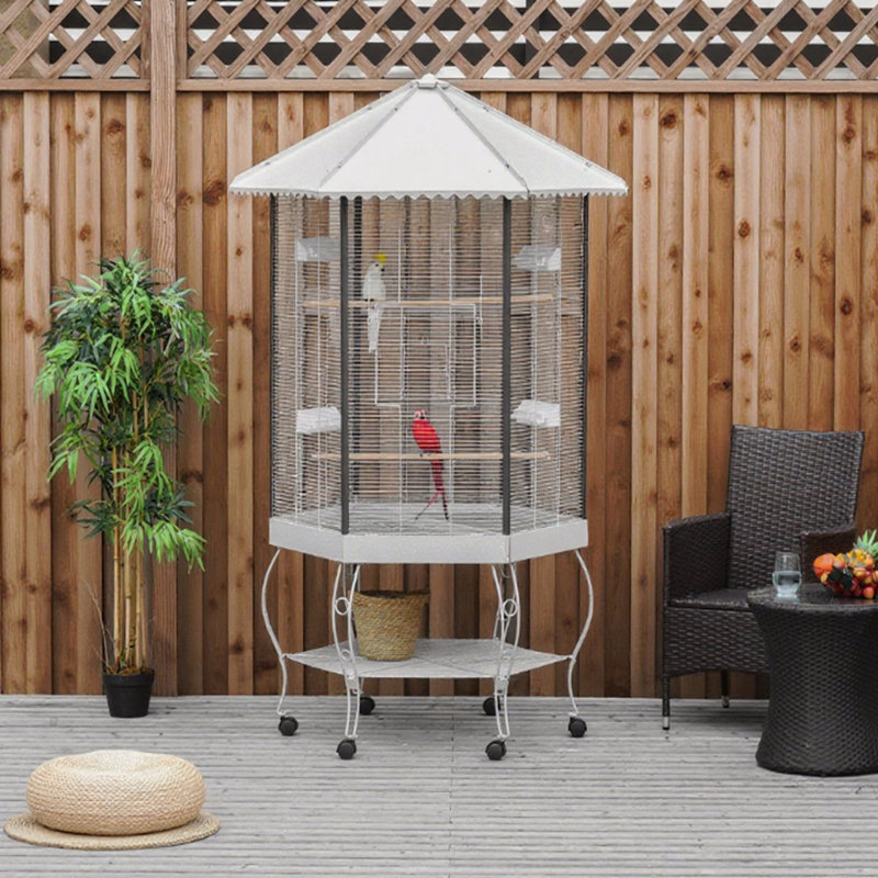 Bird Cage Hexagon Covered Canopy Portable Aviary