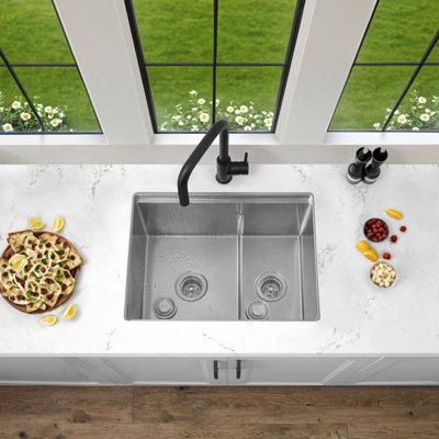 Undermount 25 inch Stainless Steel Double Bowl Workstation Kitchen Sink with Accessories