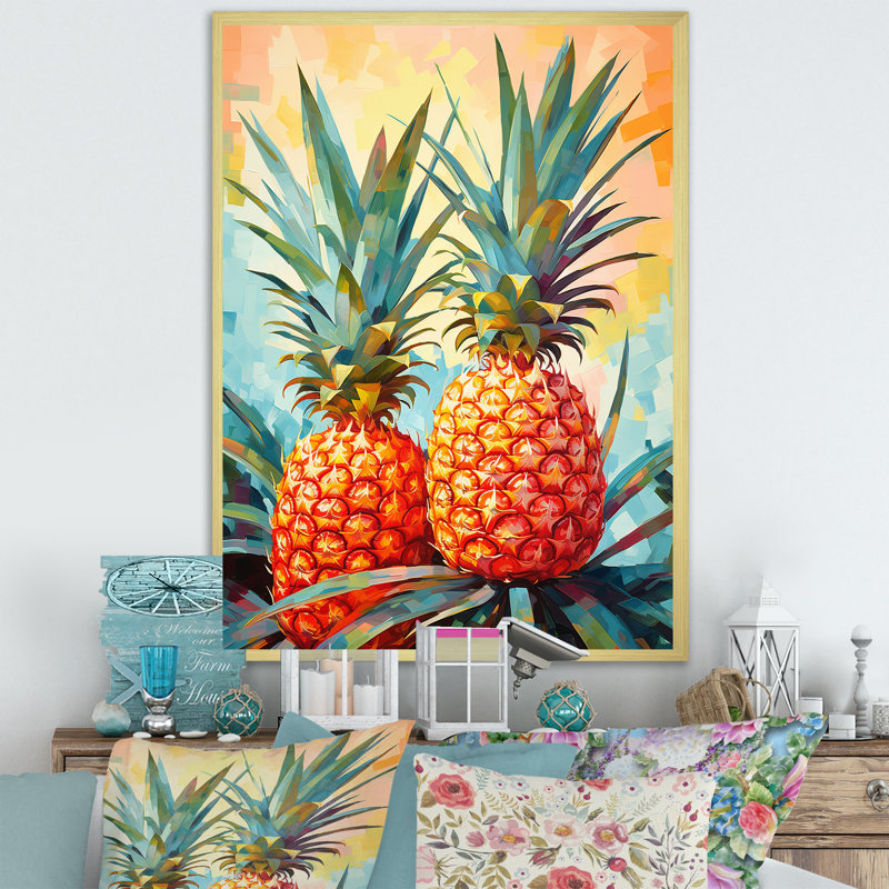 Sérénade ensoleillée à l'ananas, H 20 po x l 12 po x P 1 po, Encadrement doré