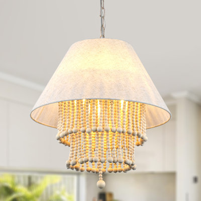 Lustre moderne de 24 po de style Bo-Ho avec perles en bois massif