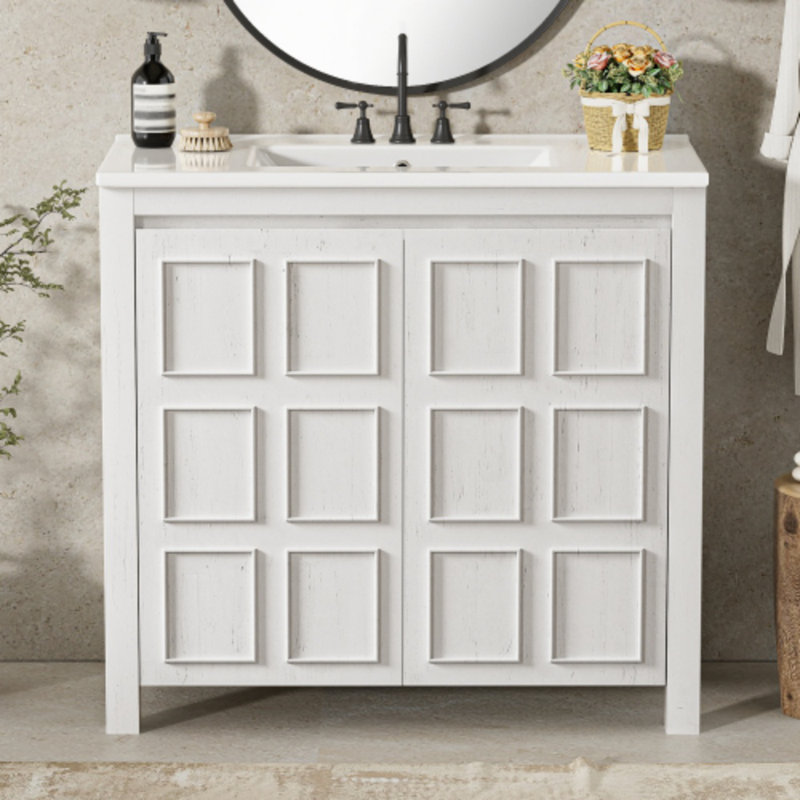 Ensemble complet de meuble-lavabo 36 po - Lavabo en céramique avec armoire de rangement - Solution d'organisation de salle de bain peu encombrante