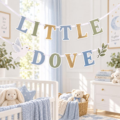 Little Dove Banner, Baby Shower Party Decor, Handmade Cardstock Garland