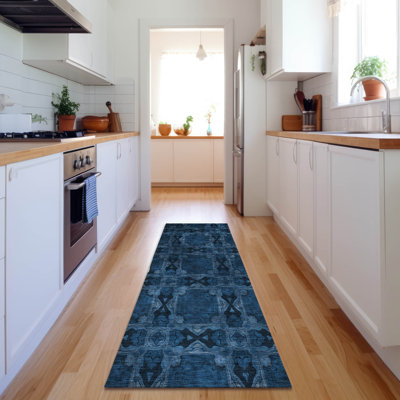 Tapis bleu marine Cerrito AMF564 lavable à la machine de qualité supérieure