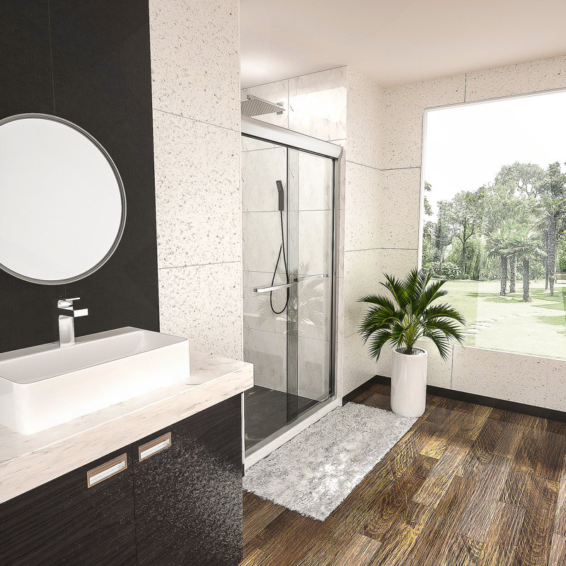 Shower Door 48" W x 76"H Semi-Frameless Bypass Sliding Shower Enclosure, 3/8 in. (8mm), Chrome