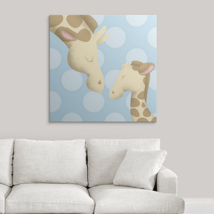 «Giraffe Mommy and Baby on Pink», impression, H 16 po x l 16 po x P 1,5 po, Toile, Bleu