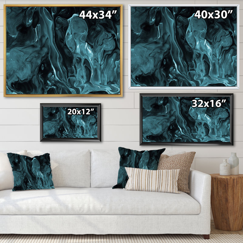«Turquoise Creative Abstract Dark I», peinture sur toile, Cadre flottant érable, H 12 po x l 20 po