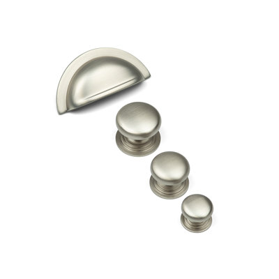 Satin Nickel Cup Handle & Coordinating Knobs