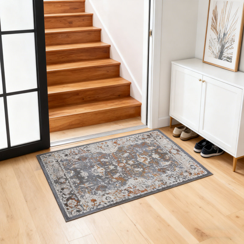 Machine Washable Vintage Area Rugs for Indoor, Non-Slip Low Pile Farmhouse Rug, Easy Clean Living Room Bedroom Kitchen Carpet, 2'x3'