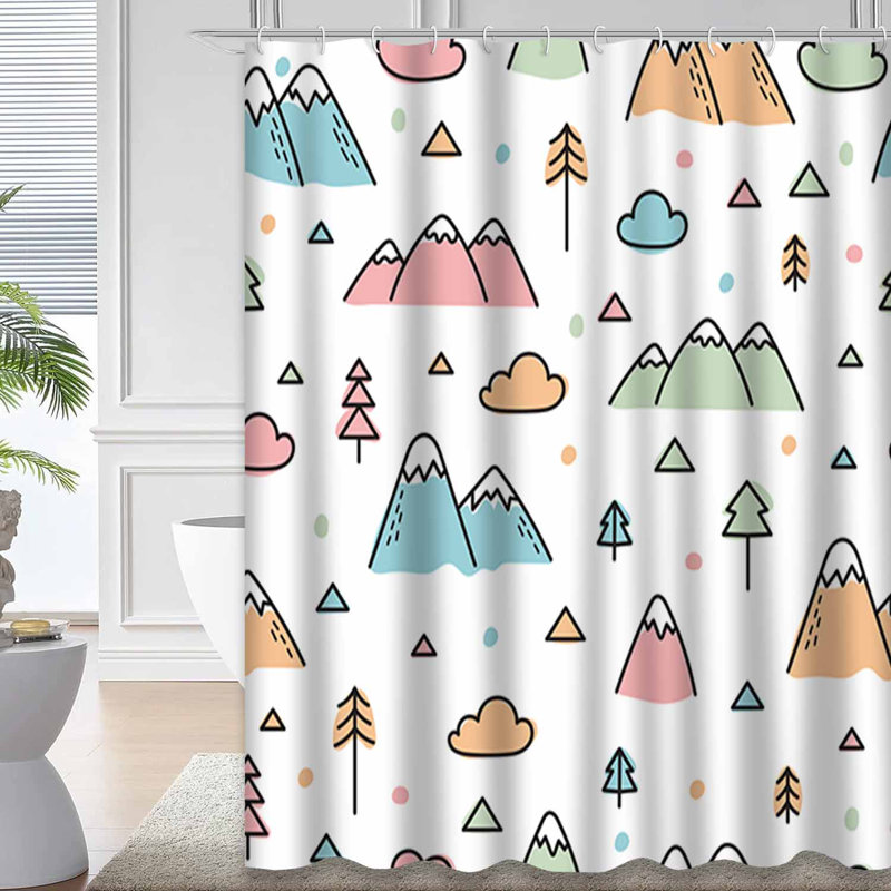 Rideau de douche de Noël abstrait à motif de triangles de Noël avec 12 crochets, L 72 po x l 72 po