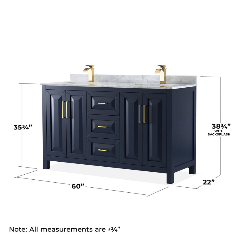 Daria 72" Double Bathroom Vanity Set with Mirror, Dark Blue, Brushed Gold, 60"