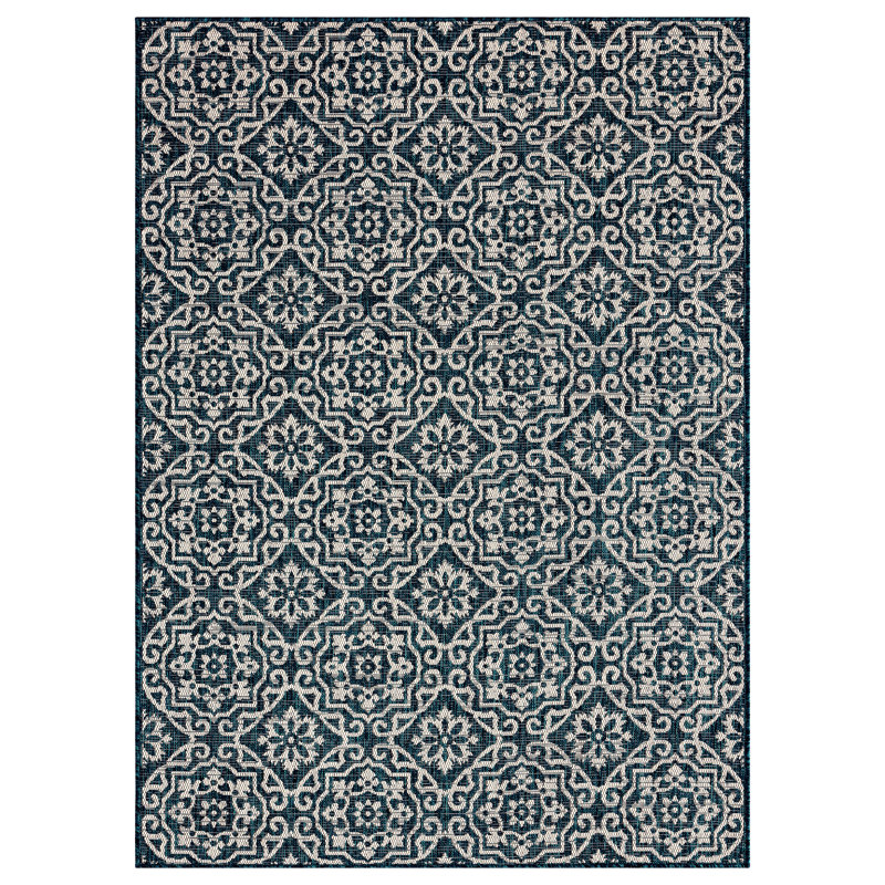 Nicole Miller New York Patio Country Danica Geometric Indoor/Outdoor Area Rug, Rectangle 6'6" x 9'2", Navy Blue/Ivory