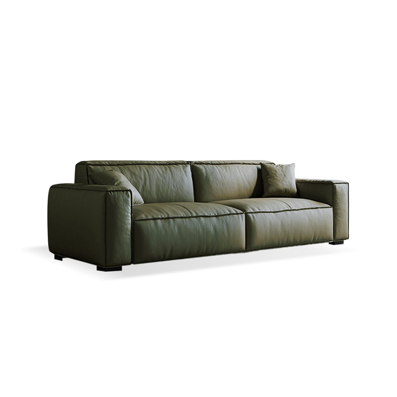 Canapé standard en cuir véritable vert, H 27,56 po x l 78,74 po x P 37,4 po, Vert