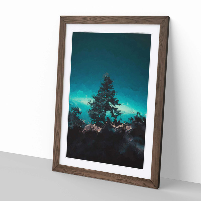 Tree on a Mountain Top in Abstract - Framed Print, Walnut, 50cm H x 35cm W x 2cm D