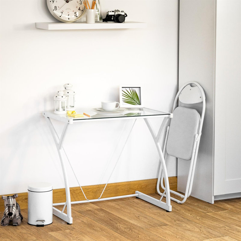 Glass Top Computer Desk, White