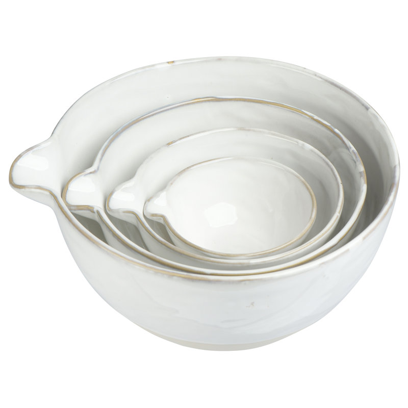 Adelora White and Beige Ceramic Mixing Bowl Set of 4
