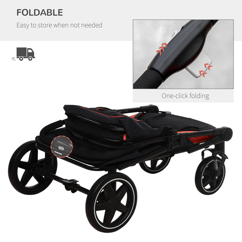 PawHut Black Foldable Large Dog Stroller with Storage