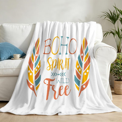 Jeté en flanelle bleue ultra douce, imprimé slogan Free Spirit